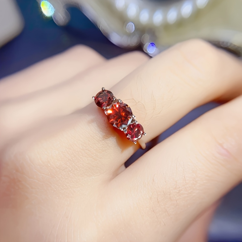 2/4 Carat Red Moissanite Vintage Ring in 925 Silver